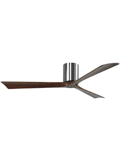 Irene 60 inch Flush-Mount Ceiling Fan with Solid Wood Blades in Polished Chrome.